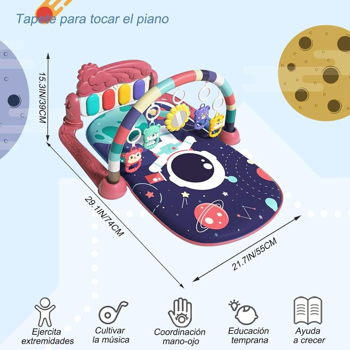 GENERICO - Gimnasio de Bebe con Piano Musical Astronauta 668-216 Rojo