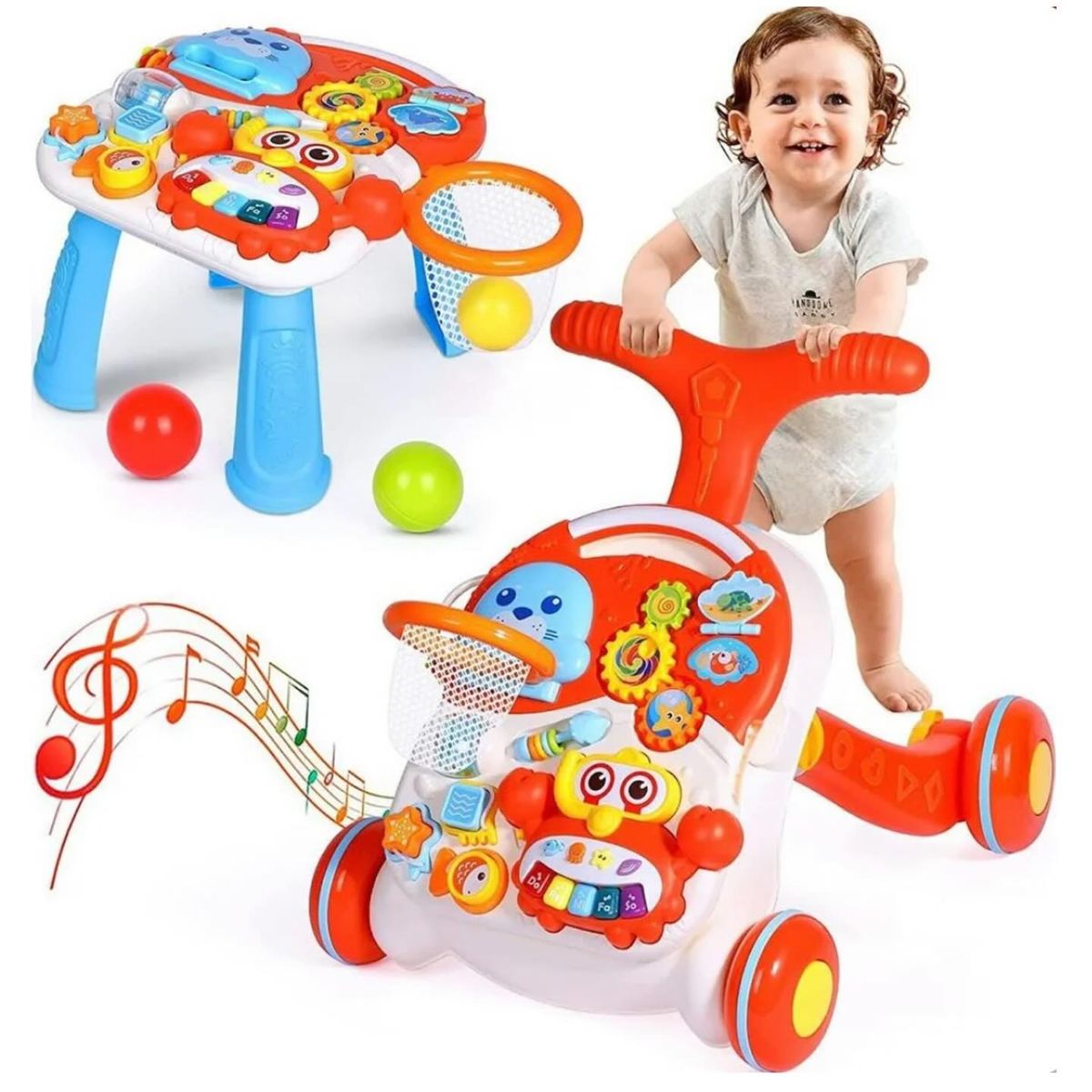 GENERICO - Andador y Mesa de Actividad para Bebés 2 en 1 Celeste