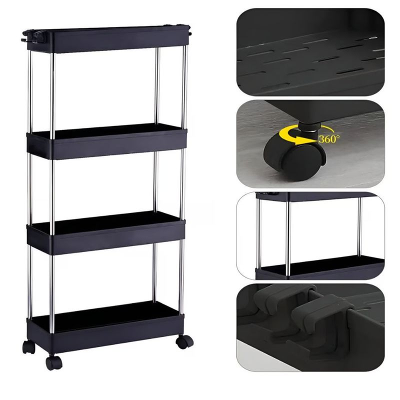 GENERICO - Estante Rack Baño Multiusos de 4 Niveles Negro