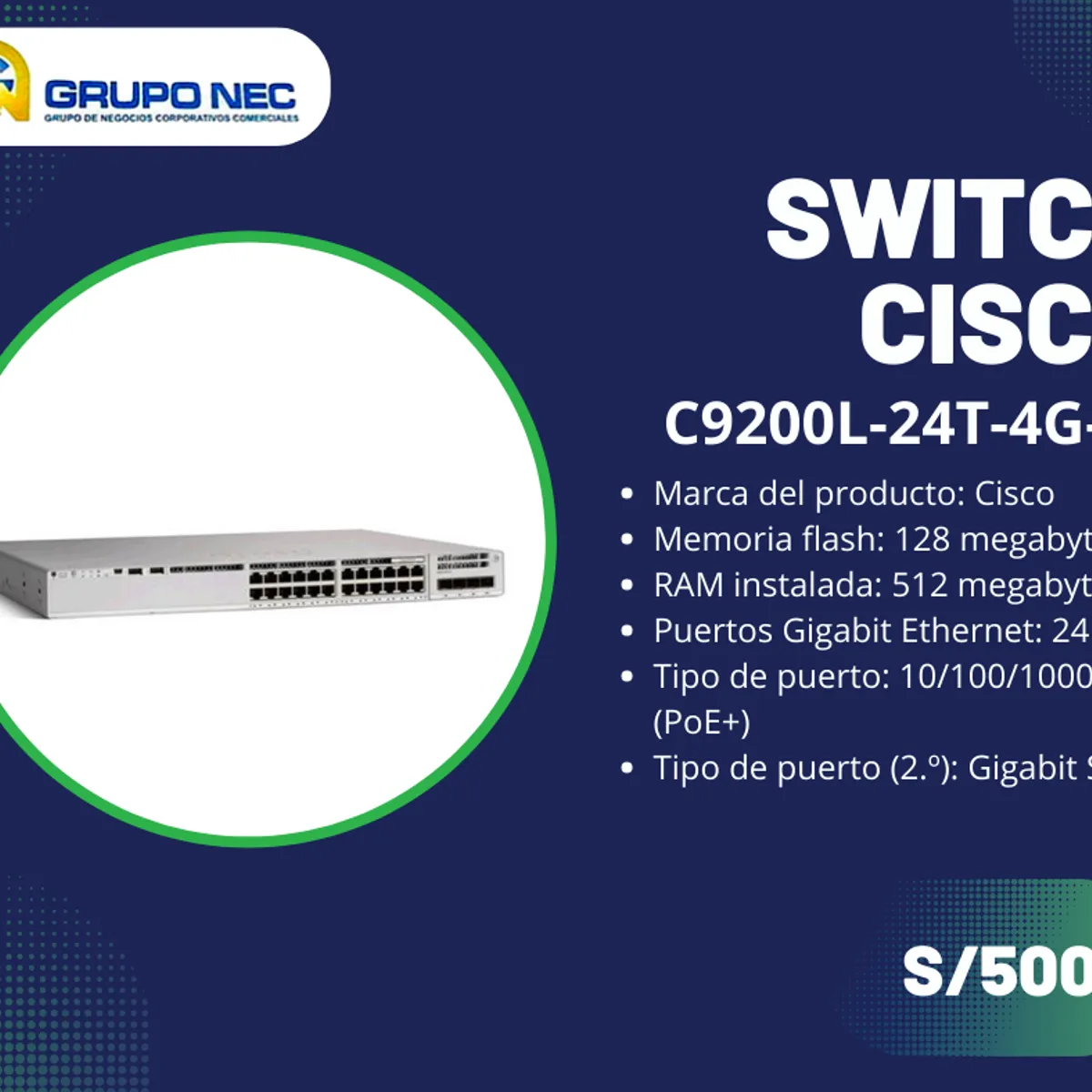 CISCO - Switch Cisco Catalyst C9200L-24T-4G-E