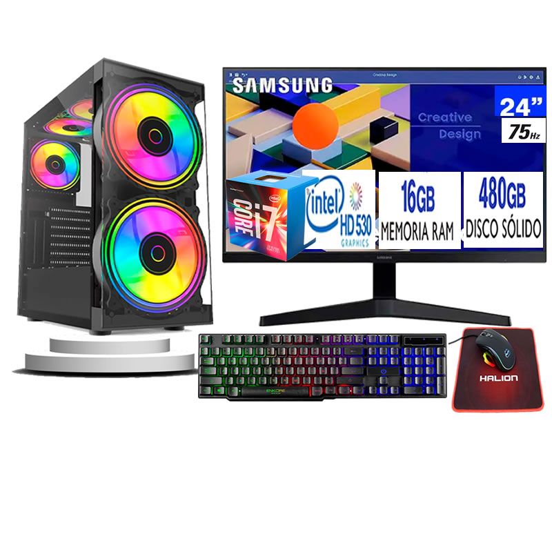 TEROS - PC Completa Intel Core i7  6700 16GB Ram  480 GB  SSD  Monitor 24  FHD