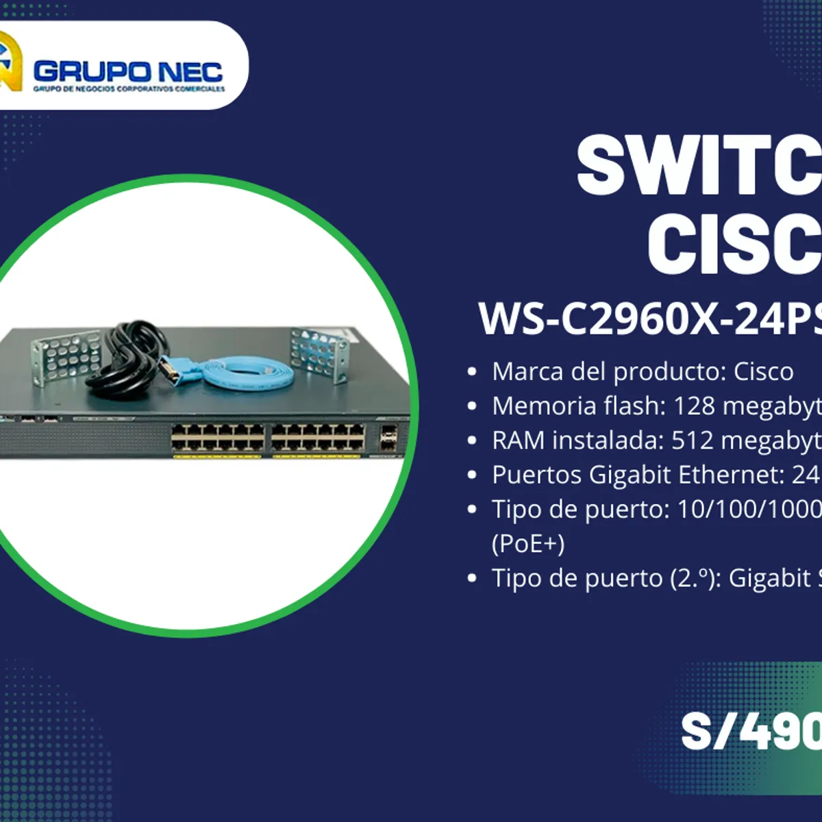 CISCO - Switch Cisco Catalyst 24 puertos WS-C2960X-24PS-L