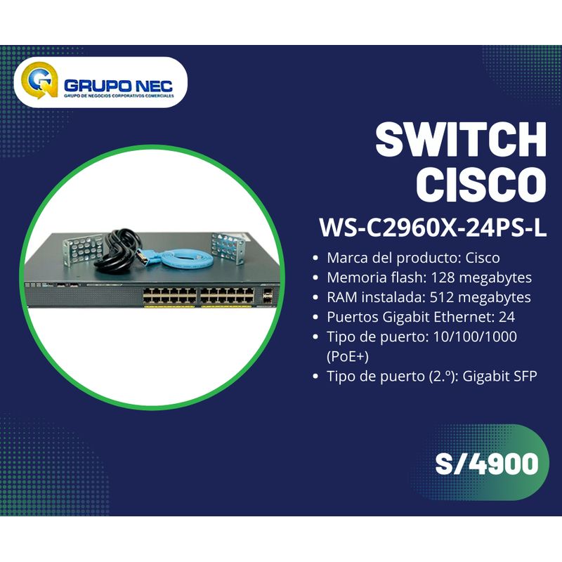 CISCO - Switch Cisco Catalyst 24 puertos WS-C2960X-24PS-L