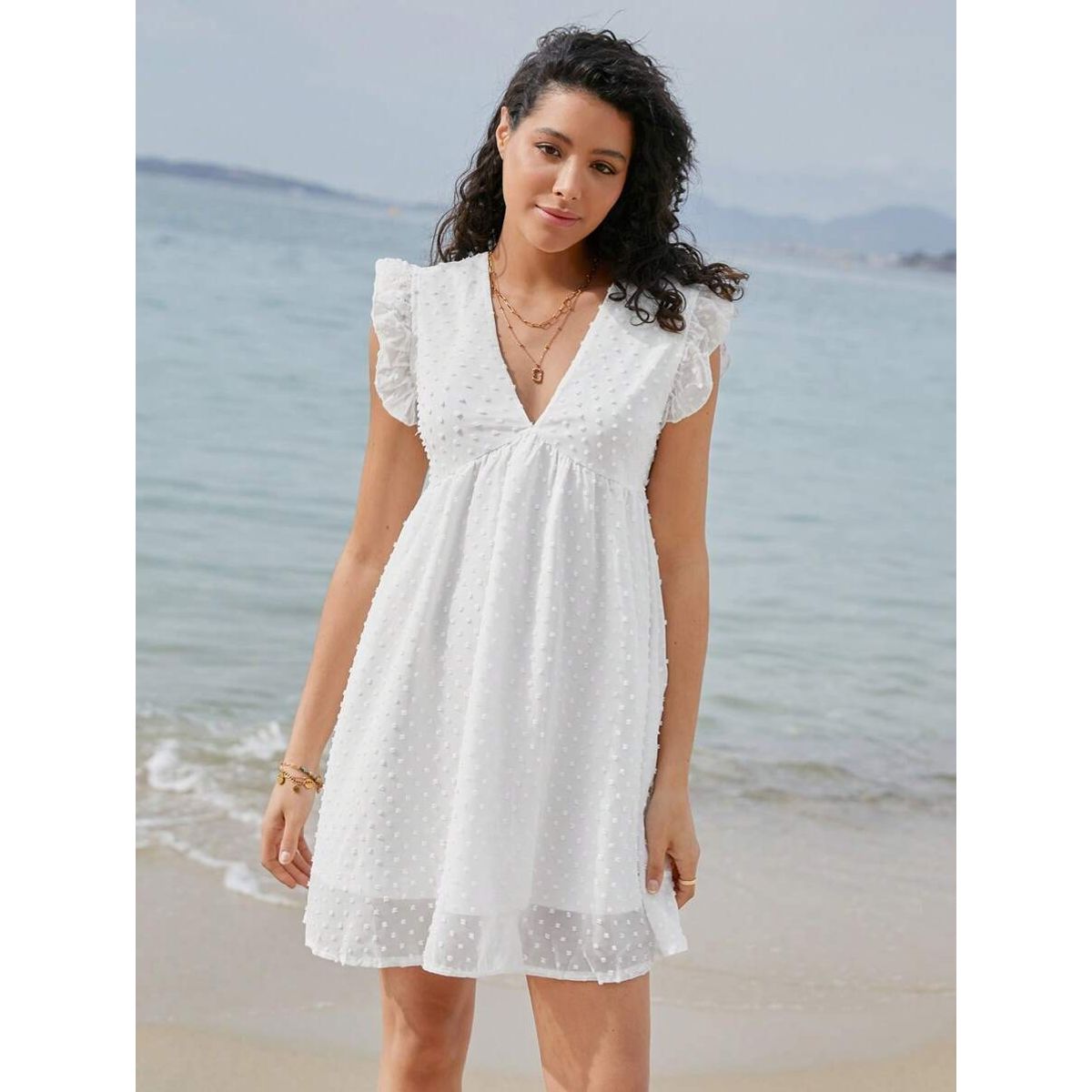 TAIS PRINCESS - Vestido smock casual de manga mariposa  cuello V