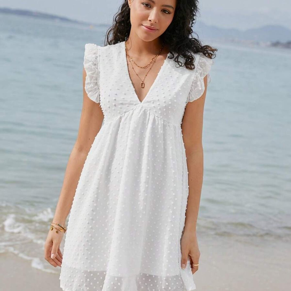 TAIS PRINCESS - Vestido smock casual de manga mariposa  cuello V