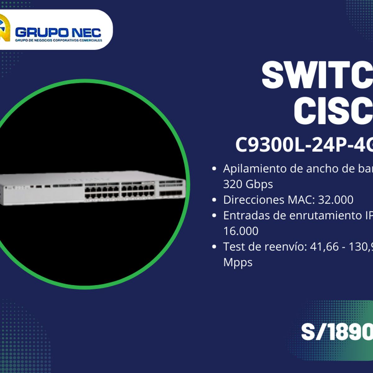 CISCO - Switch Cisco Catalyst C9300L-24P-4G