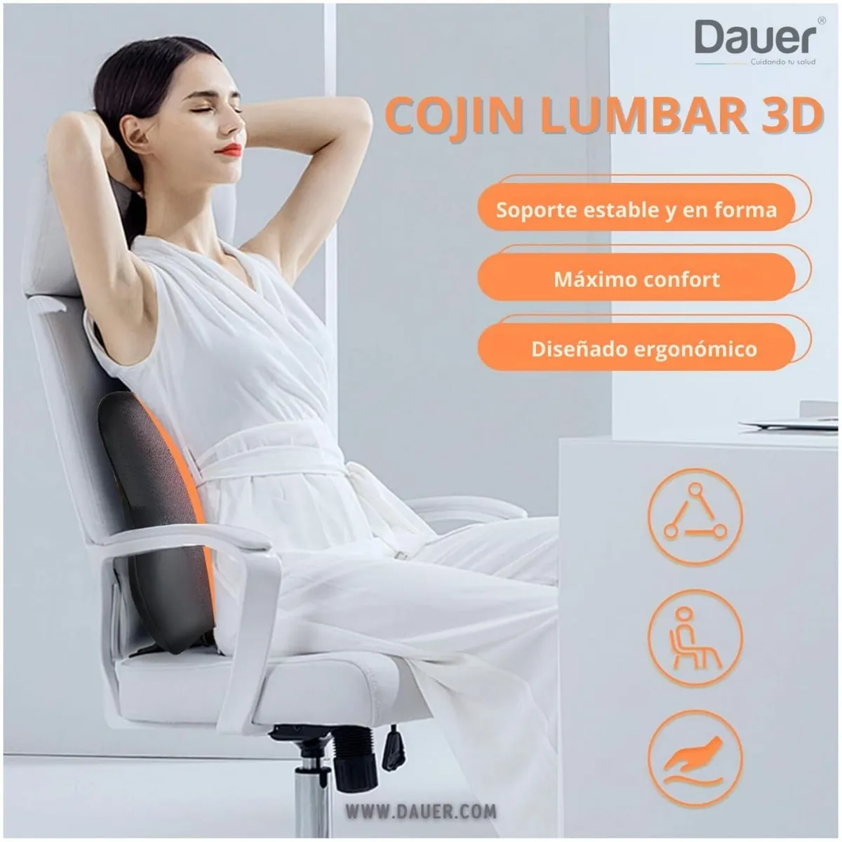 DAUER - Cojín Respaldar Lumbar 3D DAUER viscoelastico de bambu con forro Negro