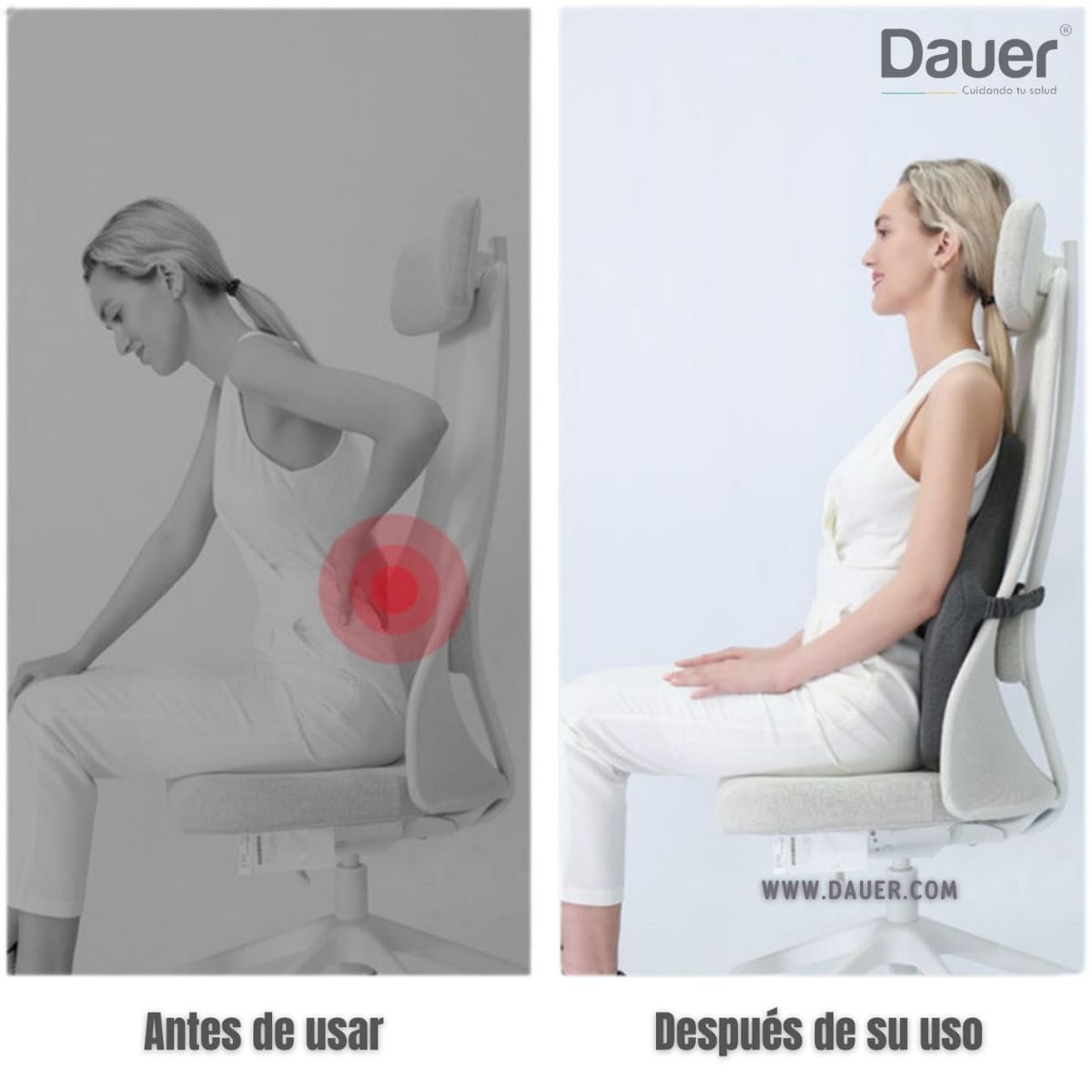 DAUER - Cojín Lumbar 3D + Cojin Asiento 3D Pack 2en1 viscoelastico Bambu Negro