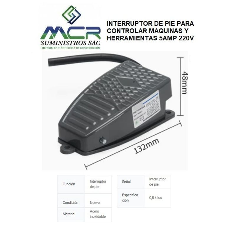 GENERICO - INTERRUPTOR DE PIE PARA CONTROLAR MAQUINAS Y HERRAMIENTAS 5AMP 220V