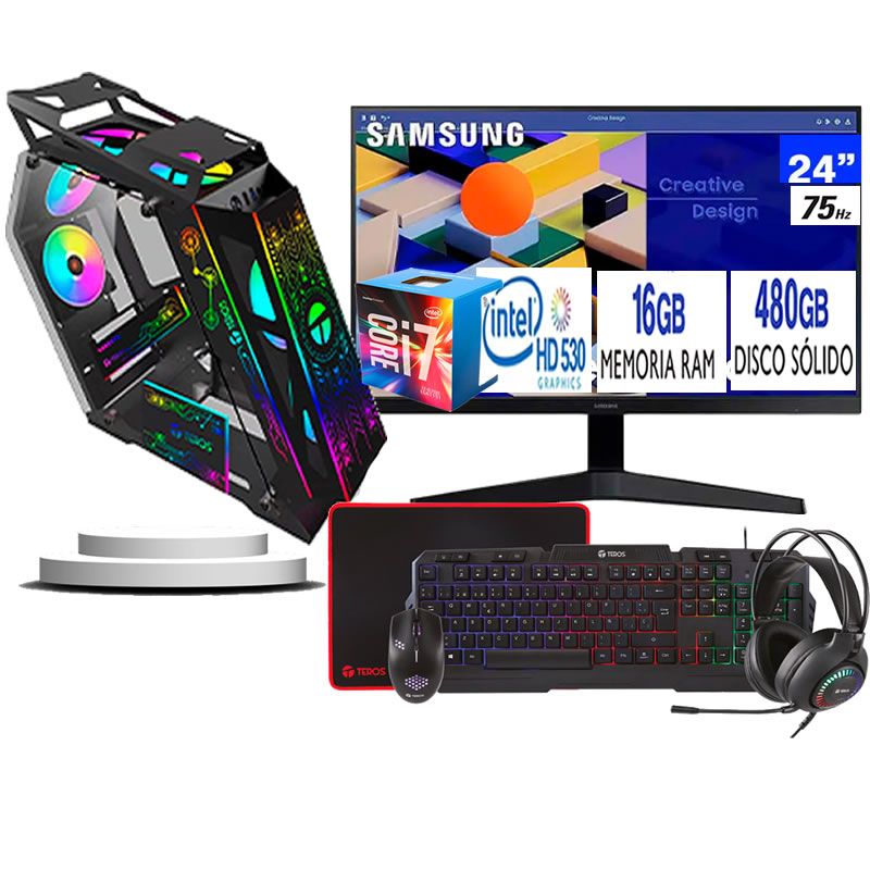 TEROS - PC Completa Intel Core i7  6700 16GB Ram  480 GB  SSD  Monitor 24  FHD