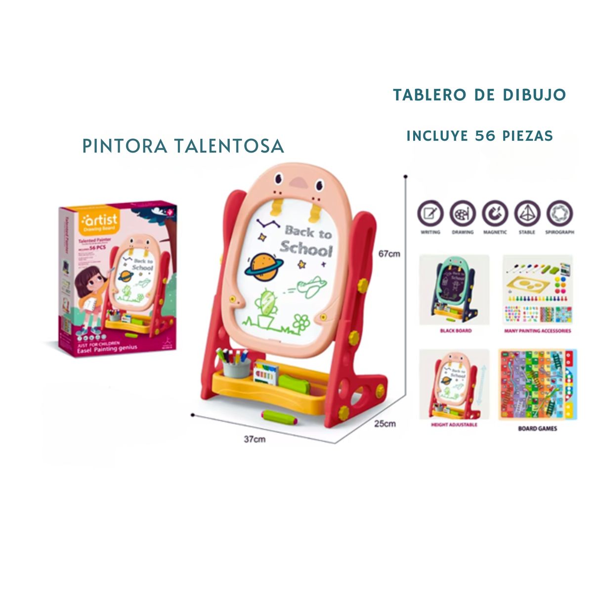 GENERICO - JUEGO EDUCATIVO DE ARTE PIZARRA DOBLE CARA