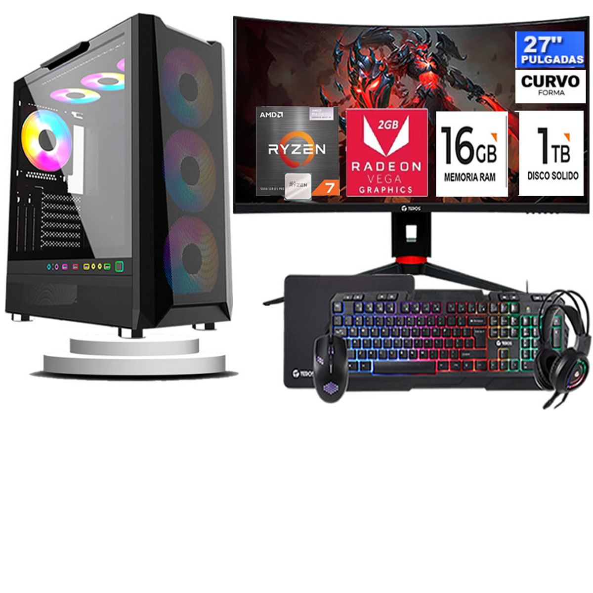 AMD - Computadora ryzen 7 5700g ram 16gb ssd 1TB monitor 27 full hd