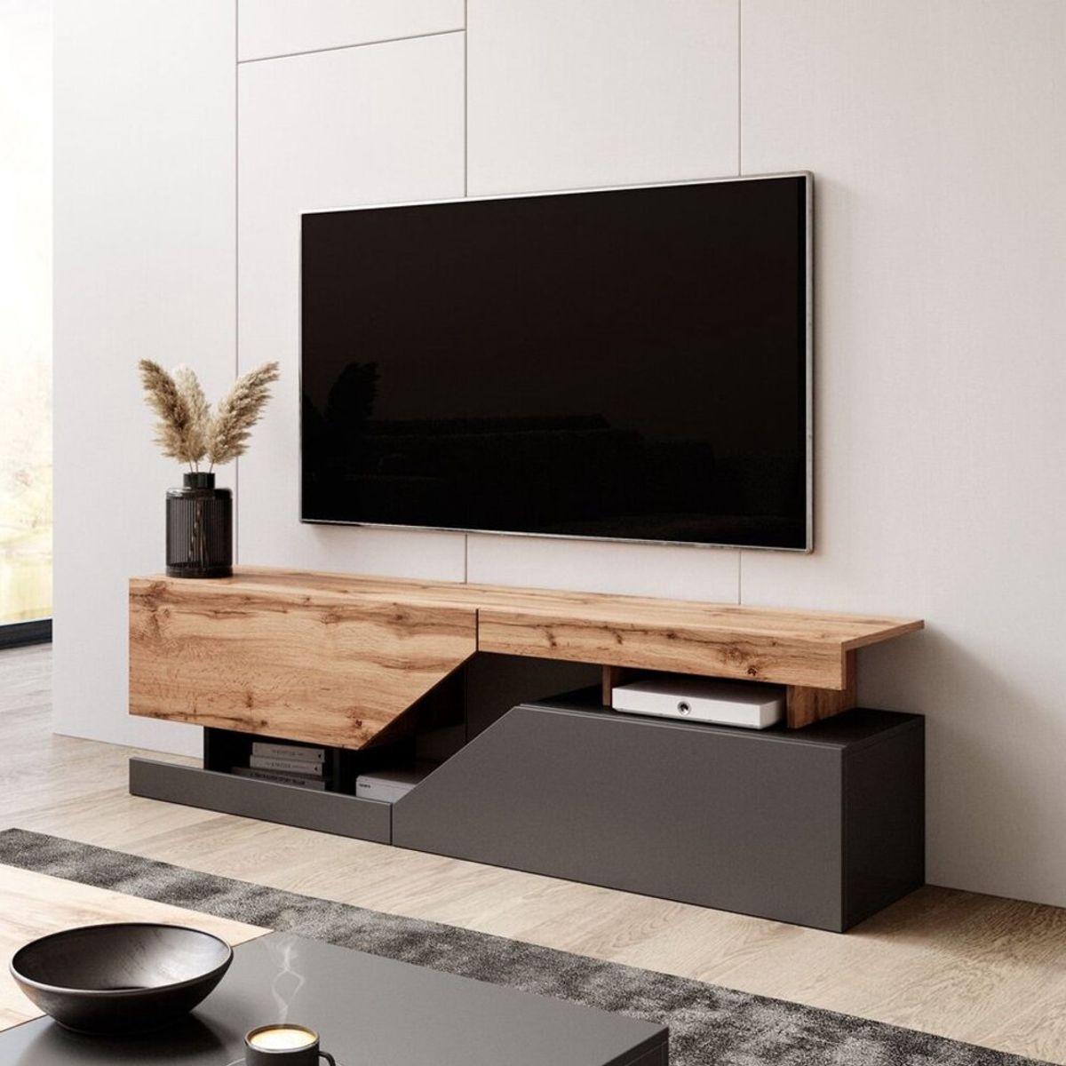TU MESITA - Mesa de Tv Moderna Alexis 2 puertas color NegroRoble TU MESITA