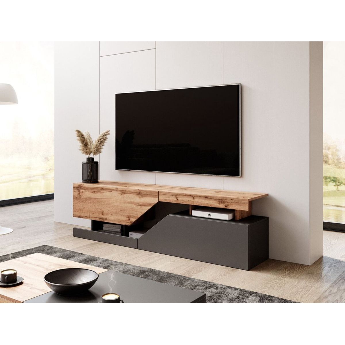TU MESITA - Mesa de Tv Moderna Alexis 2 puertas color NegroRoble TU MESITA