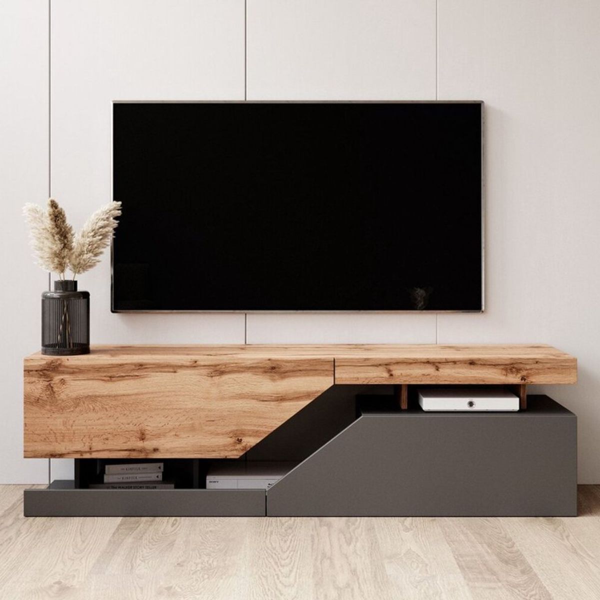 TU MESITA - Mesa de Tv Moderna Alexis 2 puertas color NegroRoble TU MESITA