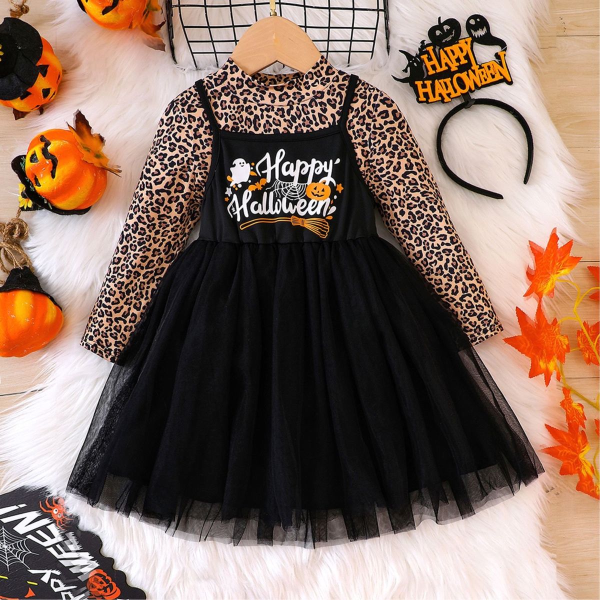 GENERICO - VESTIDO DE NIÑA  DISEÑO BRUJA ( VESTIDO + VINCHA + POLO MANGA LARGA)