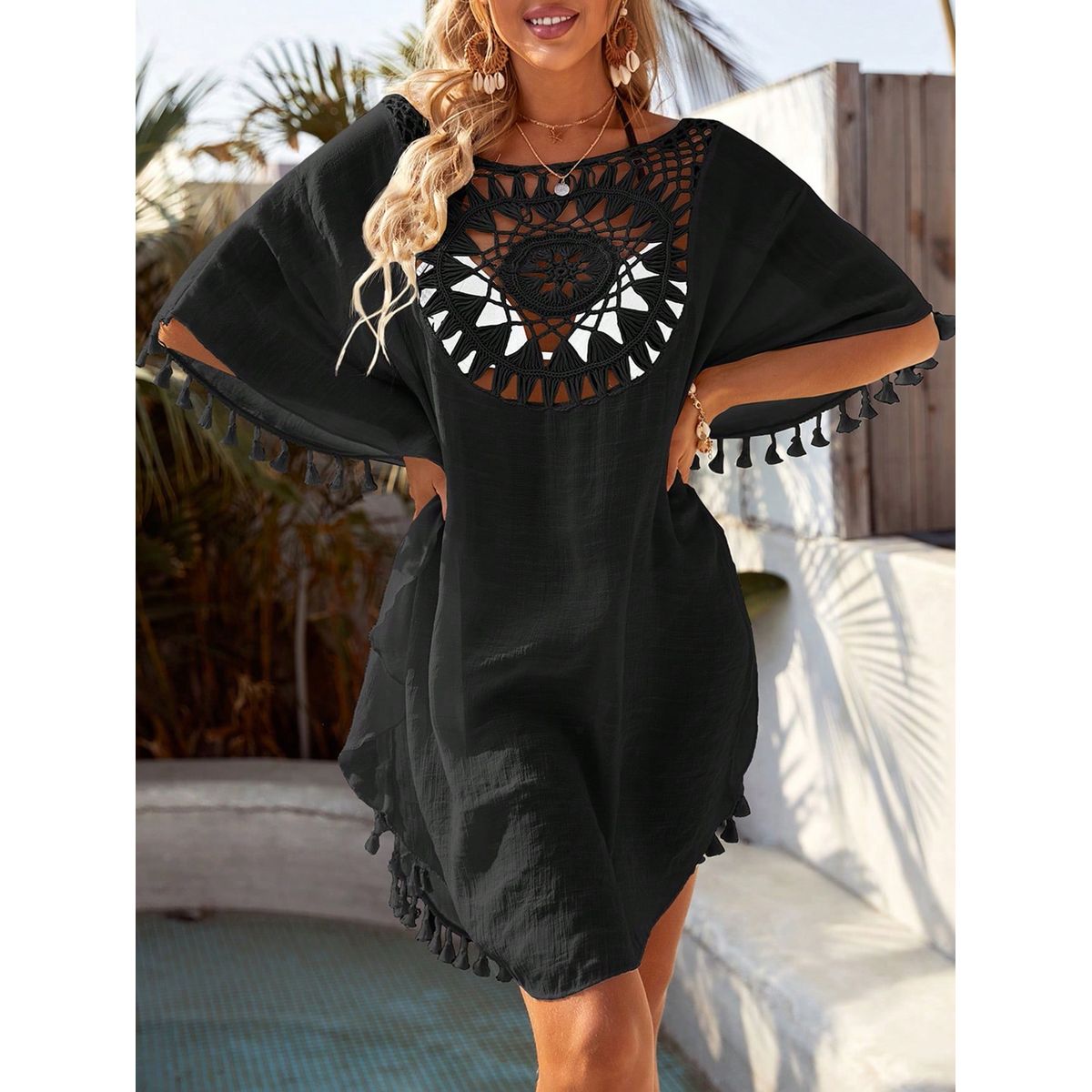 KAST PE - Salida de playa Yulissa Negro con acabado elegante Talla ML