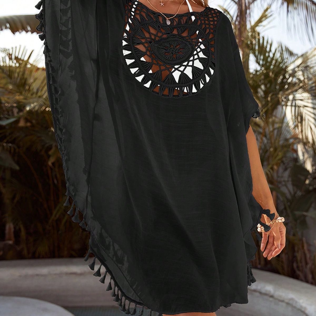 KAST PE - Salida de playa Yulissa Negro con acabado elegante Talla ML