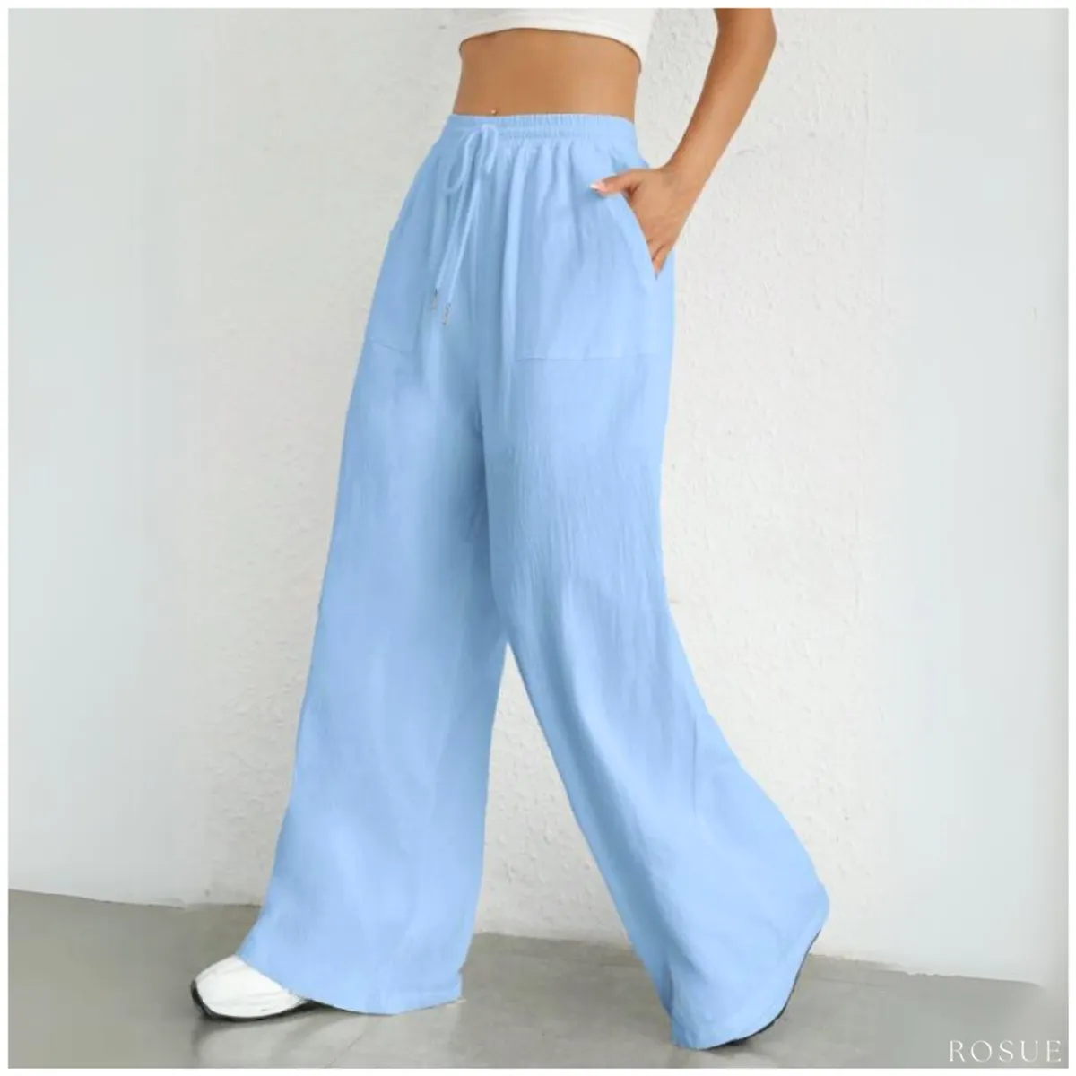 ROSUE - Pantalón con cordón en la cintura fresco holgado Viena
