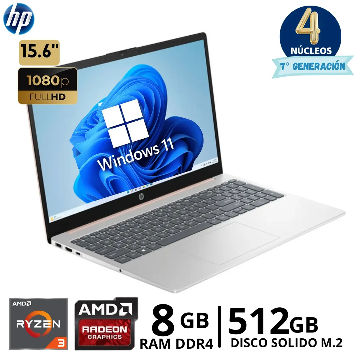 HP - Laptop HP 15-FC0068LA Ryzen 3 - 7320U  15.6"FHD, Ram 8GB, SSD 512GB, Windows 11