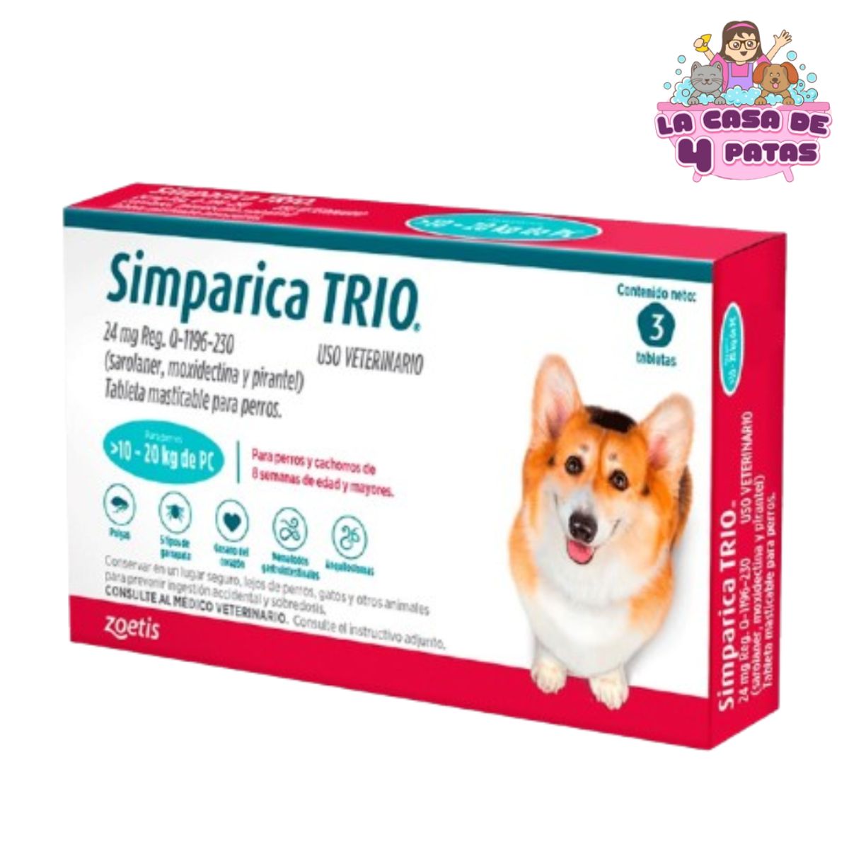 SIMPARICA - Simparica trio de 10 a 20  kg x 3 Pastillas