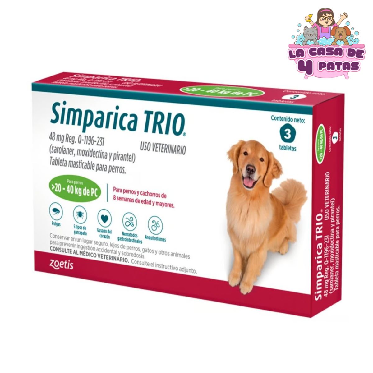 SIMPARICA - Simparica TRIO de 20 a 40 kg x 3 Pastillas