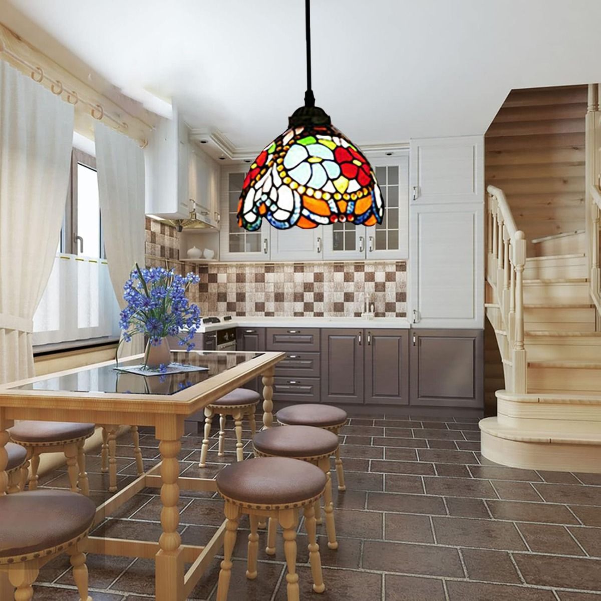 HOME NEAT - Lámpara de techo de cristal Tiffany de Flores ø20cm