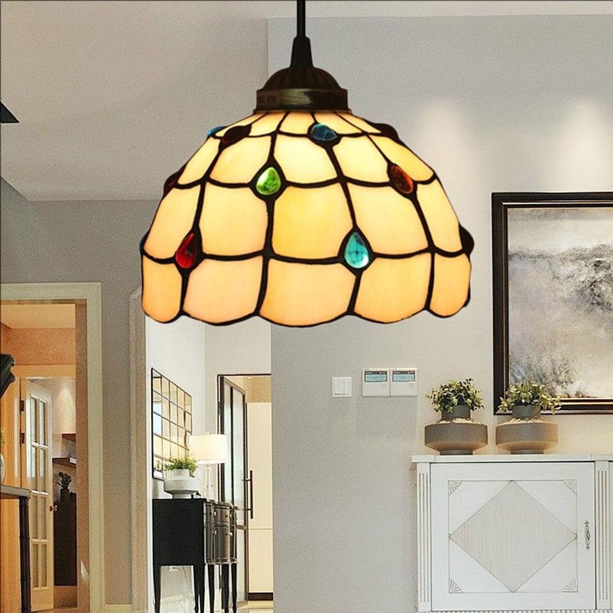 HOME NEAT - Lámpara de techo de cristal Tiffany de cuentas de colores ø20cm