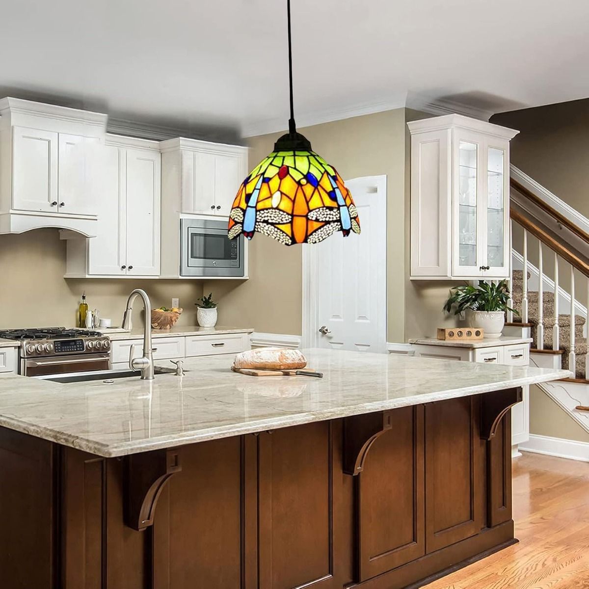 HOME NEAT - Lámpara de techo de cristal Tiffany de libélula ø20cm - Verde