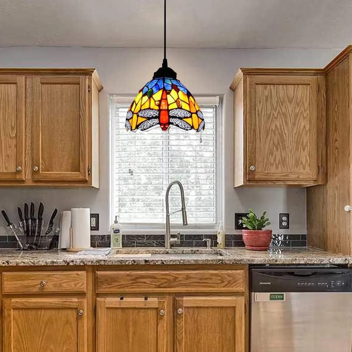 HOME NEAT - Lámpara de techo de cristal Tiffany de libélula ø20cm - Azul