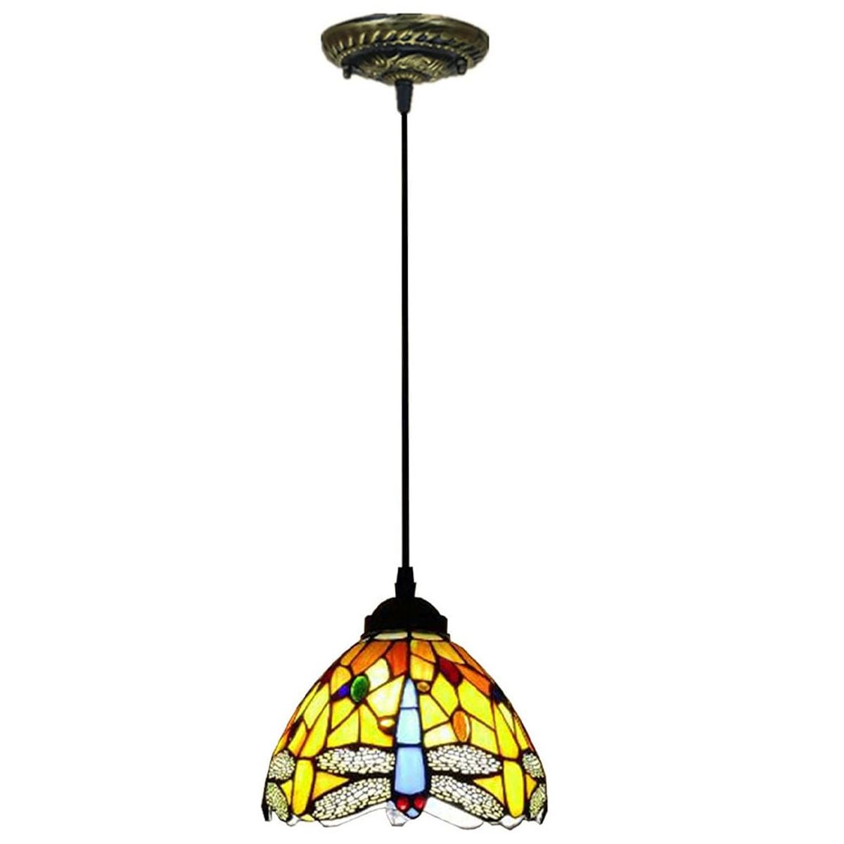 HOME NEAT - Lámpara de techo de cristal Tiffany de libélula ø20cm - Amarillo