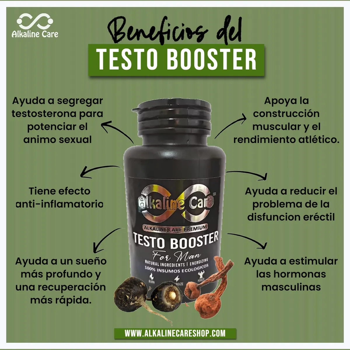 ALKALINE CARE - Testo Booster 200 Cápsulas (Potenciador Sexual Natural)