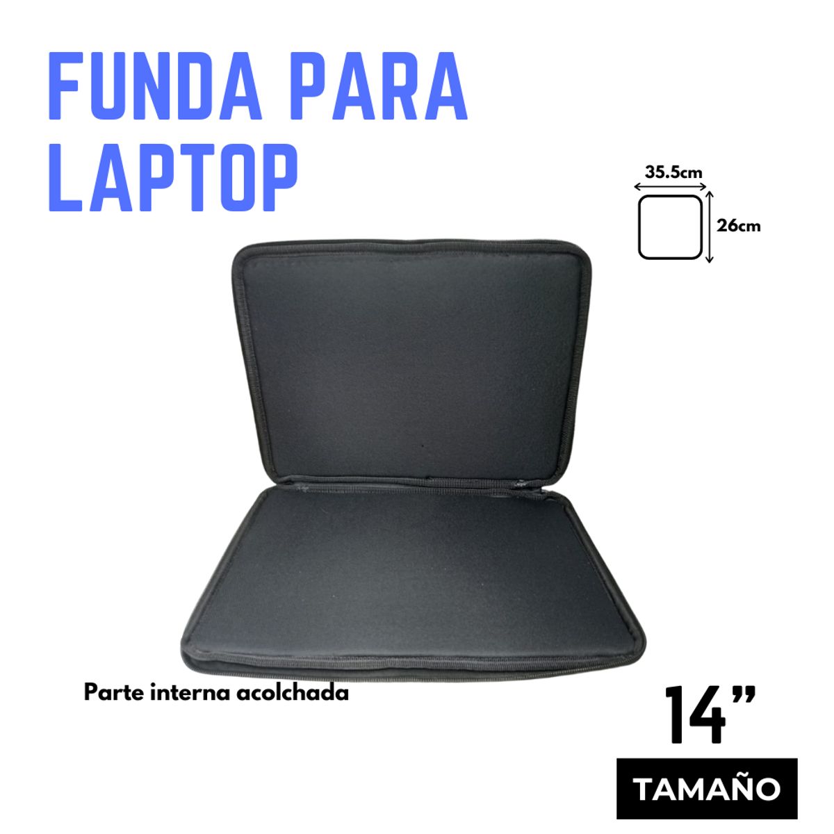 GENERICO - Funda Acolchada para Laptop 14 Pulgadas Doble Cierre con Asa Negro