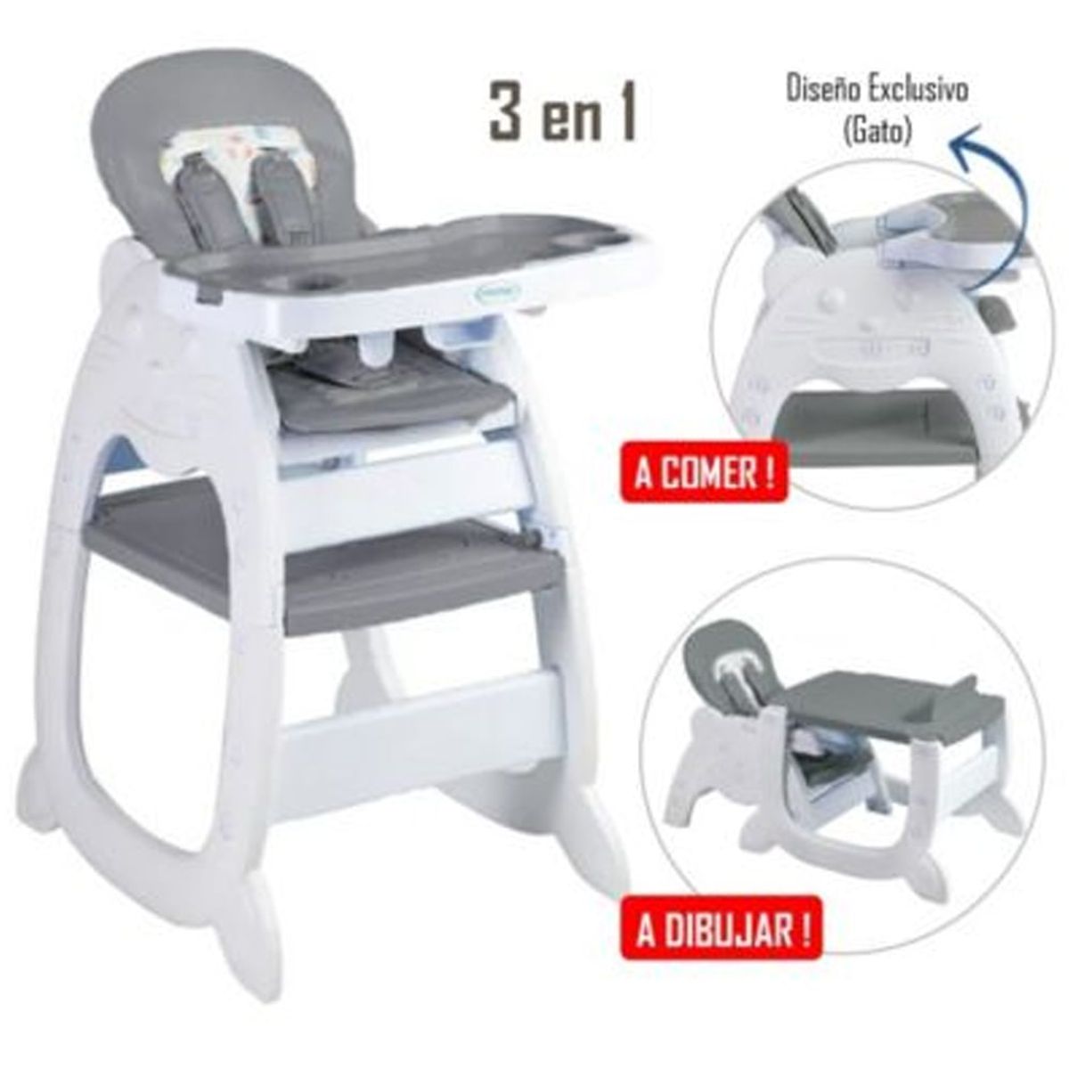 VOYAGE - Silla de Comer Gato 3 en 1 Gris
