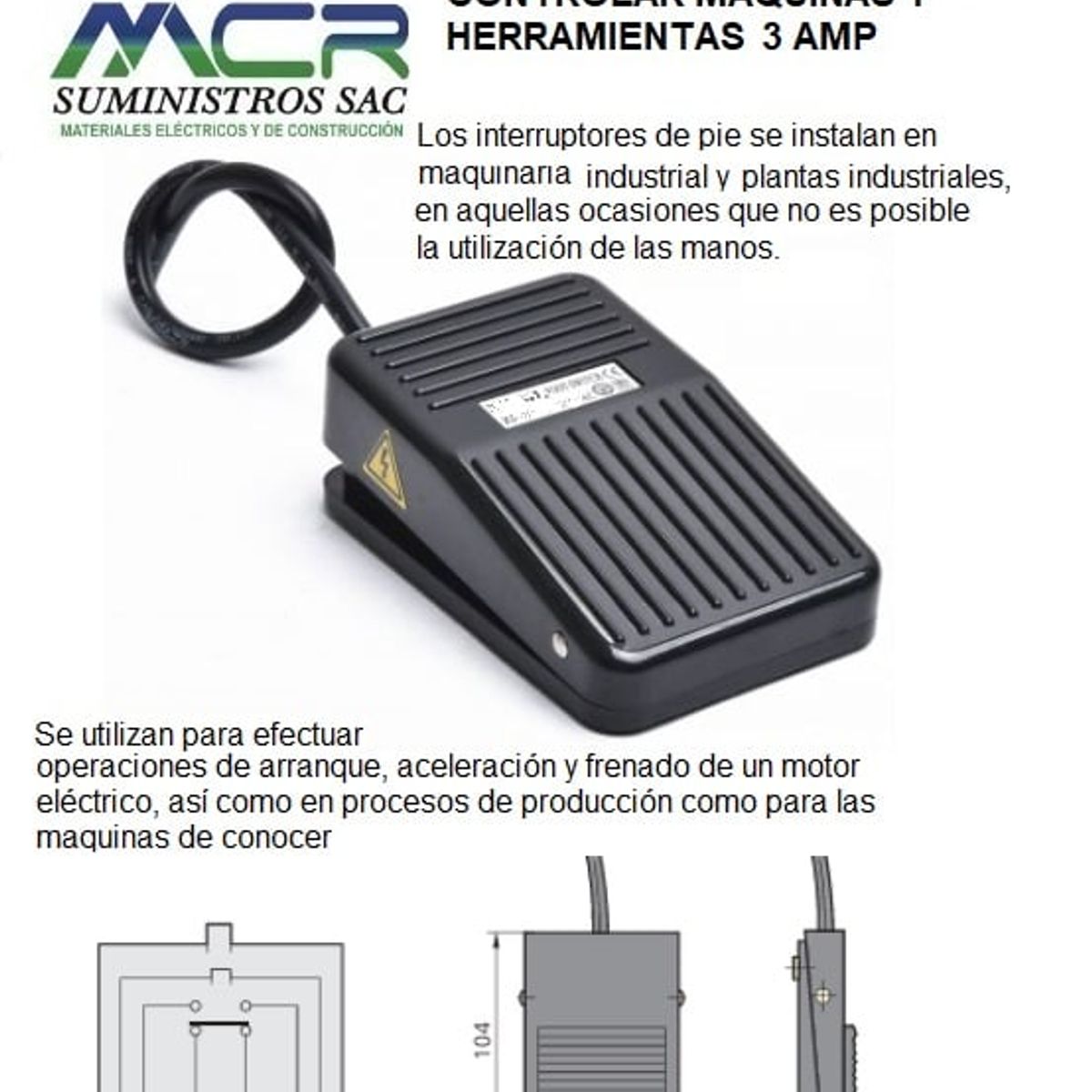 GENERICO - INTERRUPTOR DE PIE PARA CONTROLAR MAQUINAS Y HERRAMIENTAS 3AMP