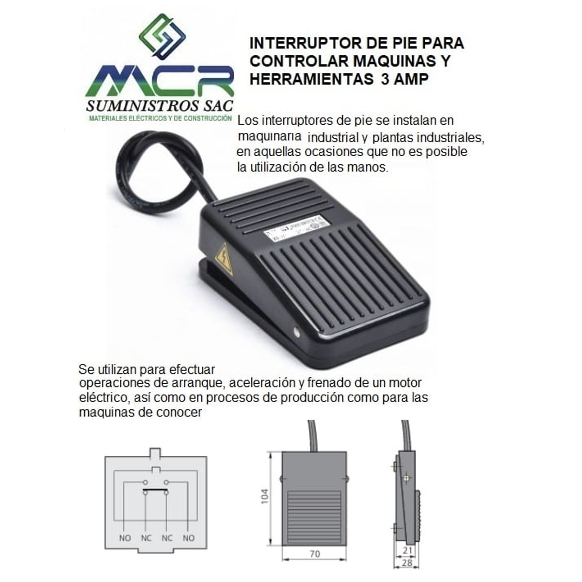 GENERICO - INTERRUPTOR DE PIE PARA CONTROLAR MAQUINAS Y HERRAMIENTAS 3AMP