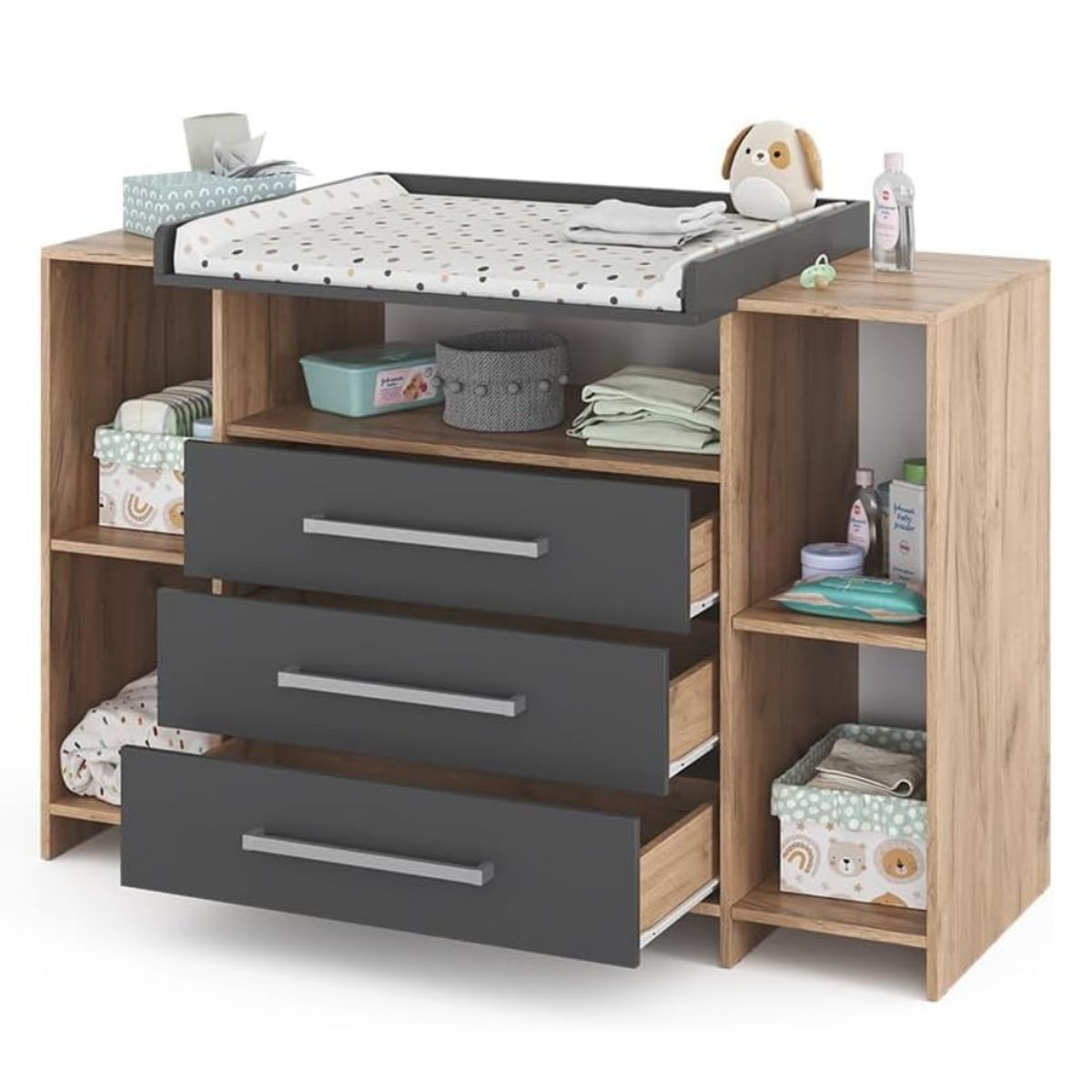 GENERICO - Comoda Cambiador de Bebe Premium Armado Mateo Bicolor Petrox Home