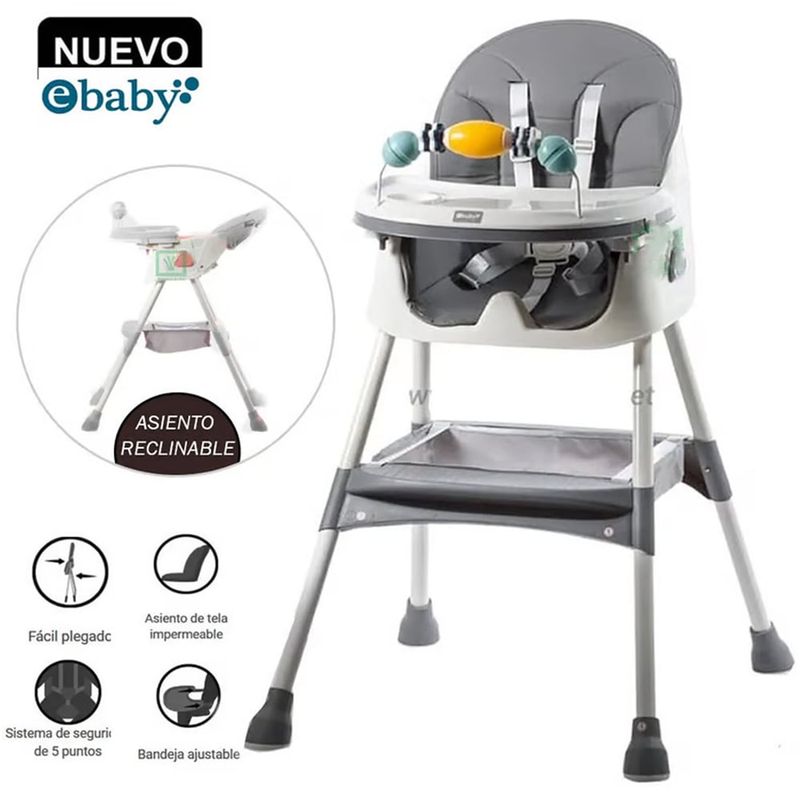 EBABY - Silla de Comer Ebaby Asiento Reclinable DALI Gris