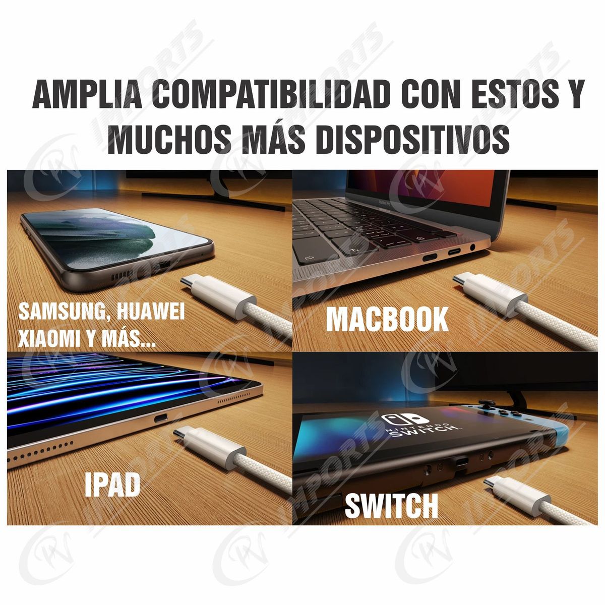 GENERICO - Cable Doble USB-C Carga Ultra Rápida IOS ANDROID - 1.5 mts