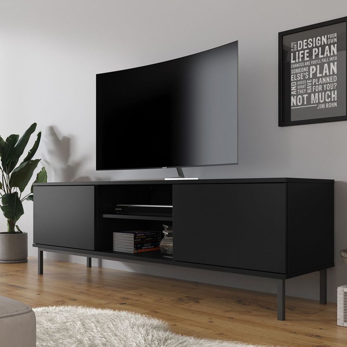 TU MESITA - Mesa de TV Moderna Velvet color Negro 2 puertas TU MESITA