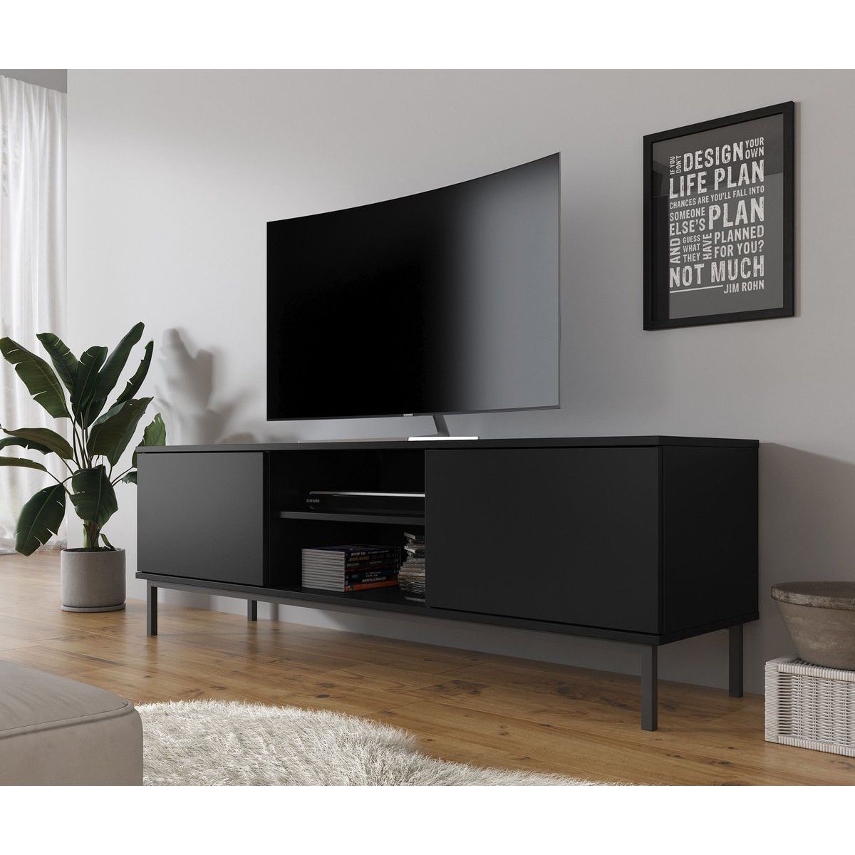 TU MESITA - Mesa de TV Moderna Velvet color Negro 2 puertas TU MESITA