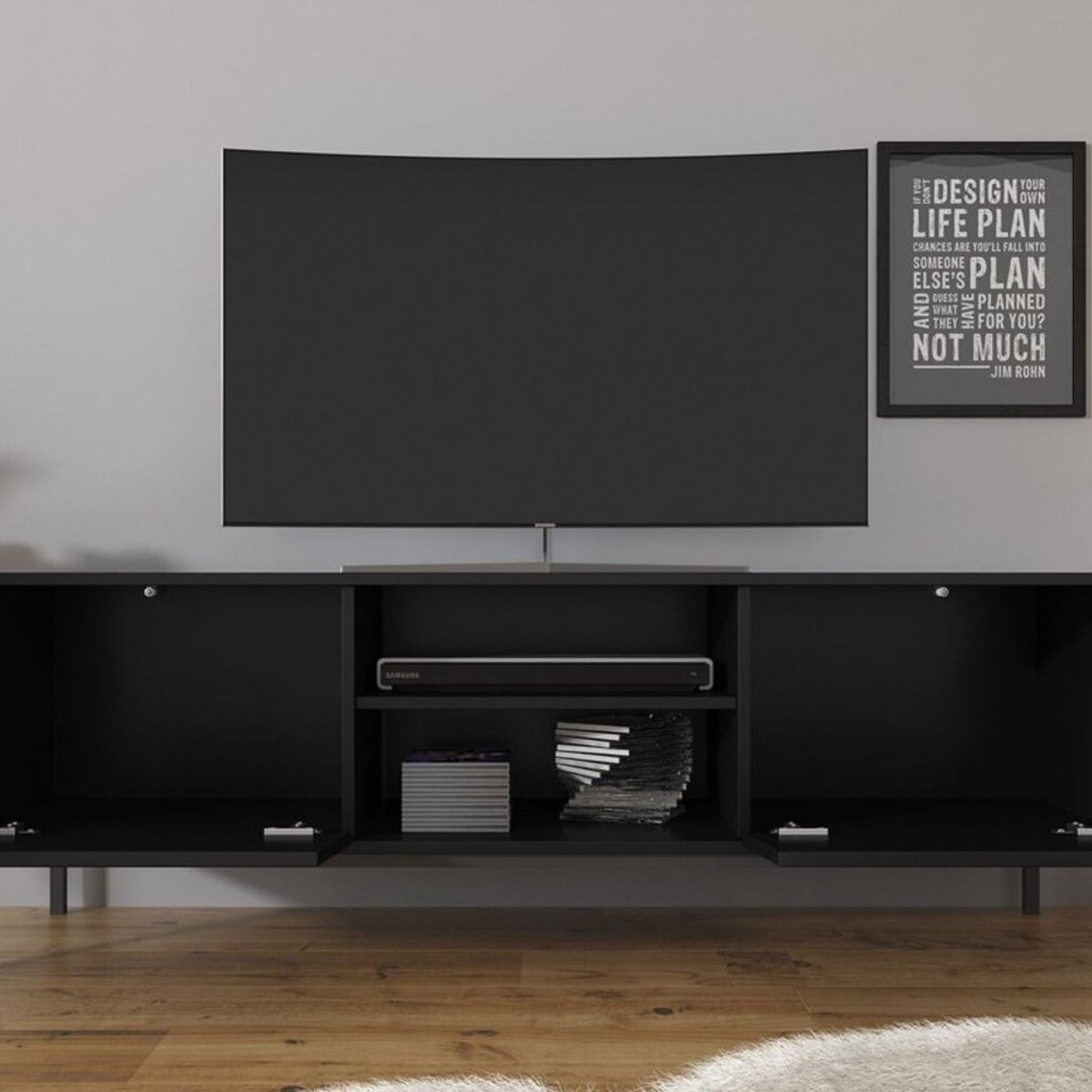 TU MESITA - Mesa de TV Moderna Velvet color Negro 2 puertas TU MESITA