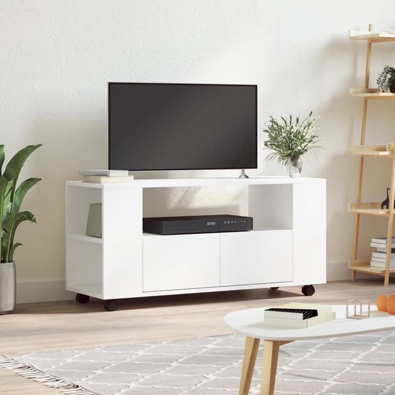 TU MESITA - Mesa de TV TU MESITA Mika con Ruedas color Blanco 2 cajones