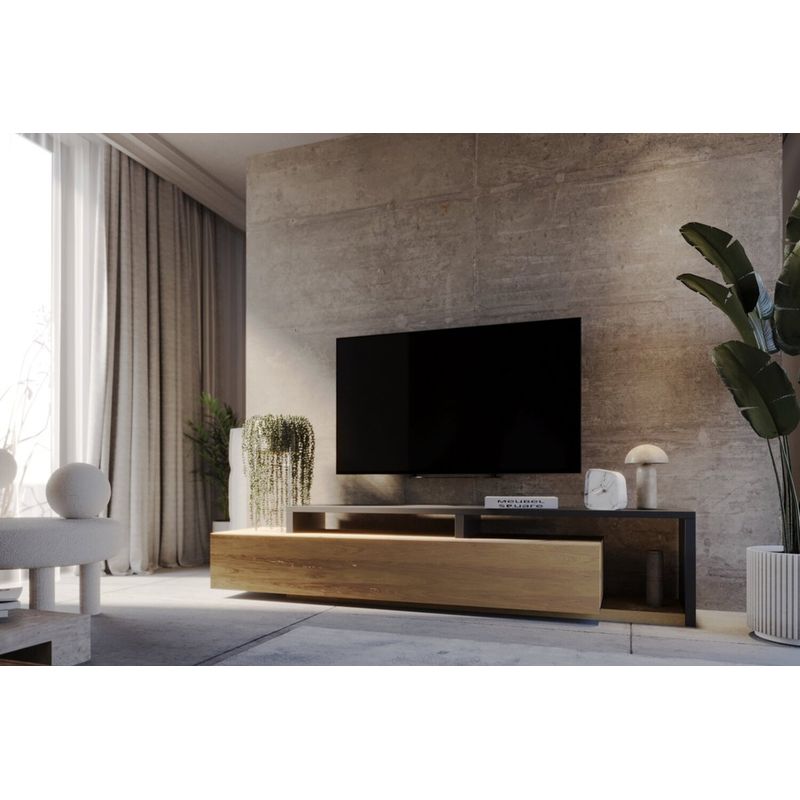 TU MESITA - Mesa de TV Moderna Mikela color RobleNegro TU MESITA