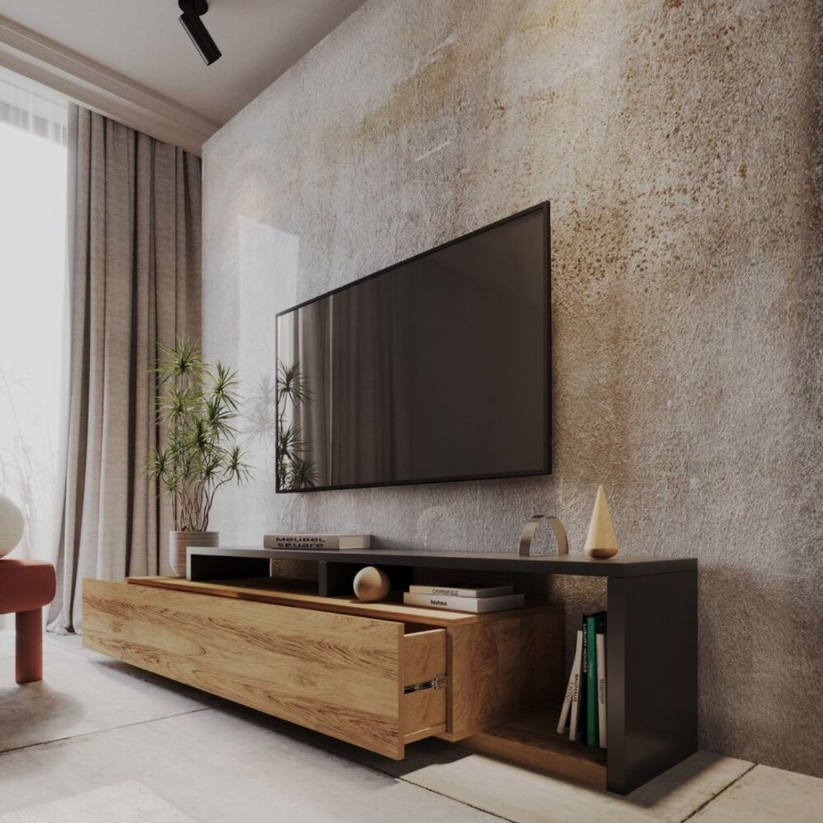 TU MESITA - Mesa de TV Moderna Mikela color RobleNegro TU MESITA