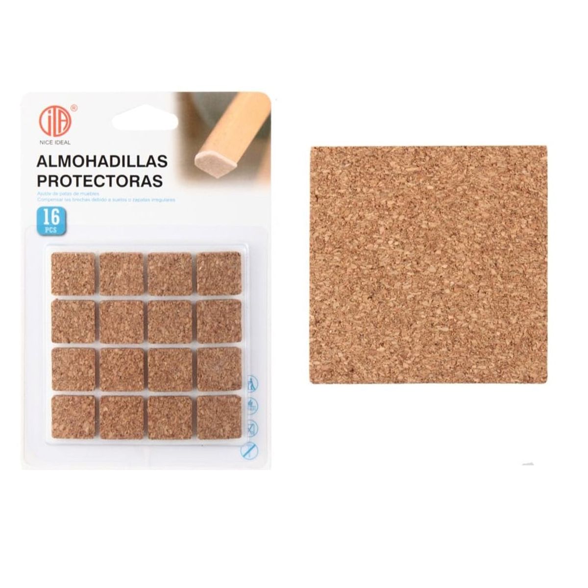 OTTOWARE - Set de 3 Almohadillas Protectoras Cuadrada de Corcho 16 Pcs