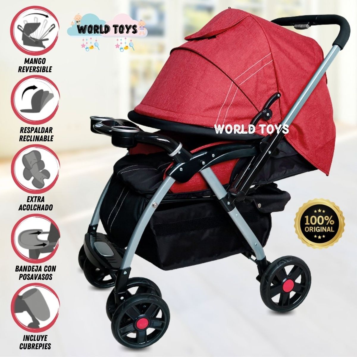 BABY - Coche Cuna de Lujo «KENDRIC» Edición Limitada Red