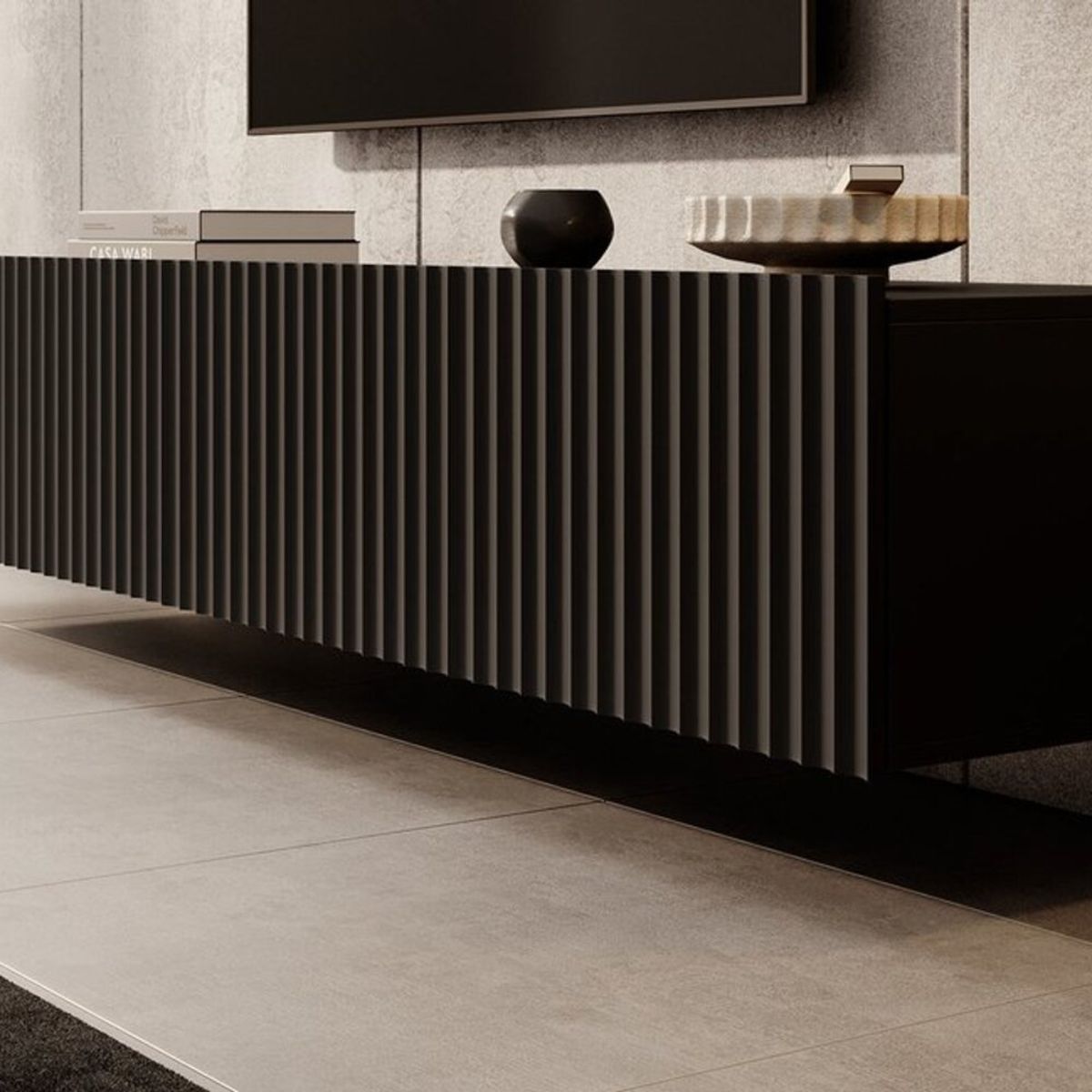 TU MESITA - Mesa de TV Flotante Lika color Negro 4 puertas TU MESITA