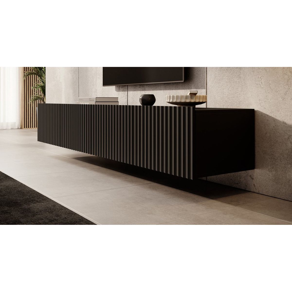 TU MESITA - Mesa de TV Flotante Lika color Negro 4 puertas TU MESITA