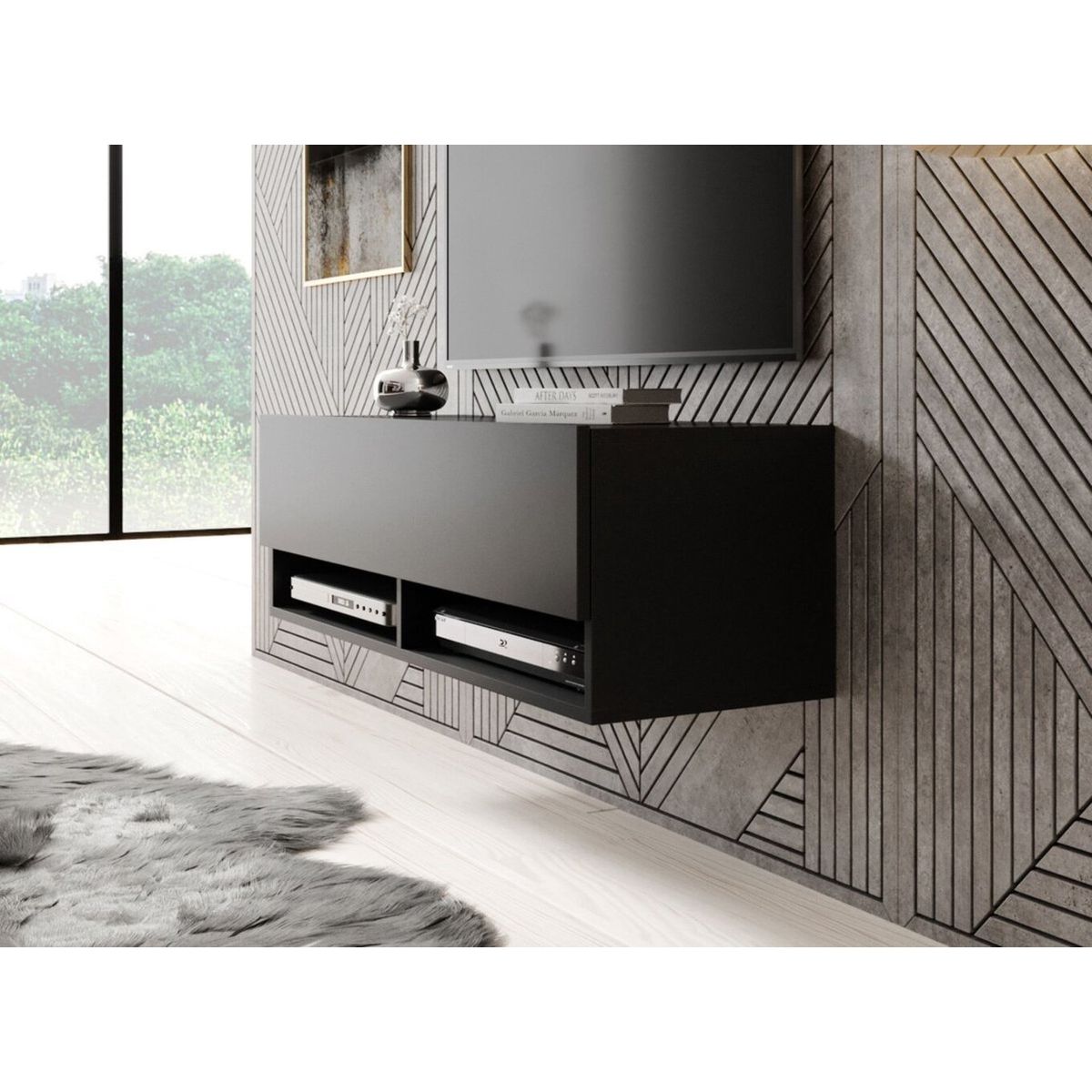 TU MESITA - Mesa de TV Flotante Argos color Negro 1 puerta TU MESITA